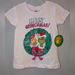 🆕 Merry Grinchmas Pink Sparkly Graphic Tee Toddler 2/3 The Grinch Cindy Lou 🩷